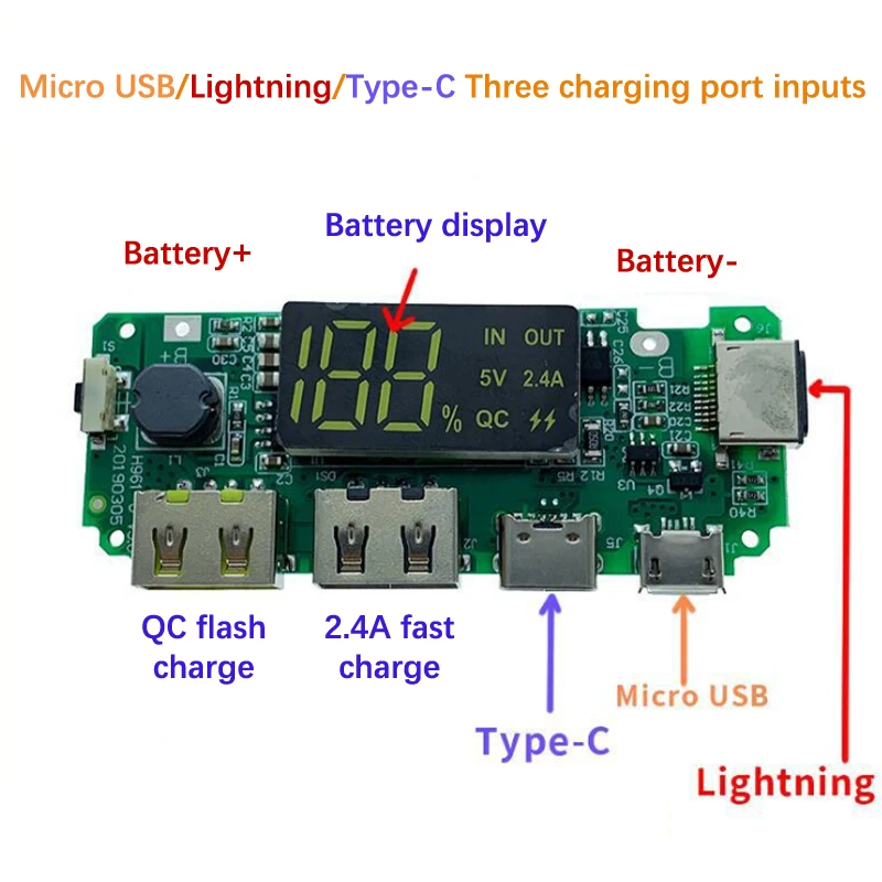 LED Dual USB 5V 2.4A Micro/Type-C USB Mobile Power Bank 18650 Charging Module Lithium Battery Charger Board Circuit Protection