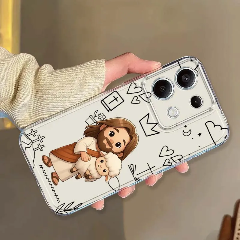 Modello in stile cartone animato Gesù per Xiaomi Redmi 10 11 K30 K40 K50 K60 K70 Pro Prime Plus Ultra Zoom 5G TPU Custodia trasparente per telefono