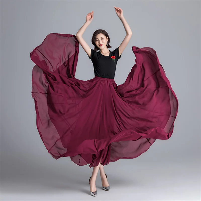 Women 720 Degree Skirt Flamenco Dancer Practice Wear Girls Stage Performance Costume Carnival Party Clothing 9 Color Solid 2023