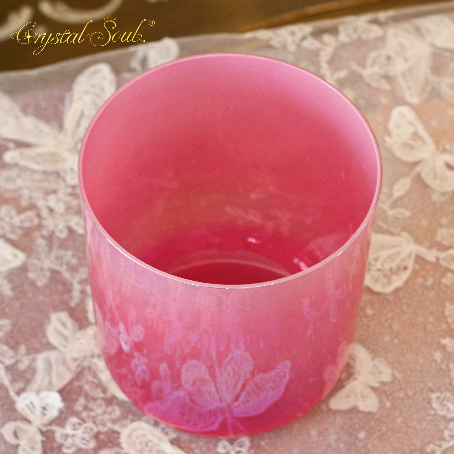 Crystal Soul Rose Pink Gradient Aurora Alchemy Crystal Bowl Customized Octave 3th 4th