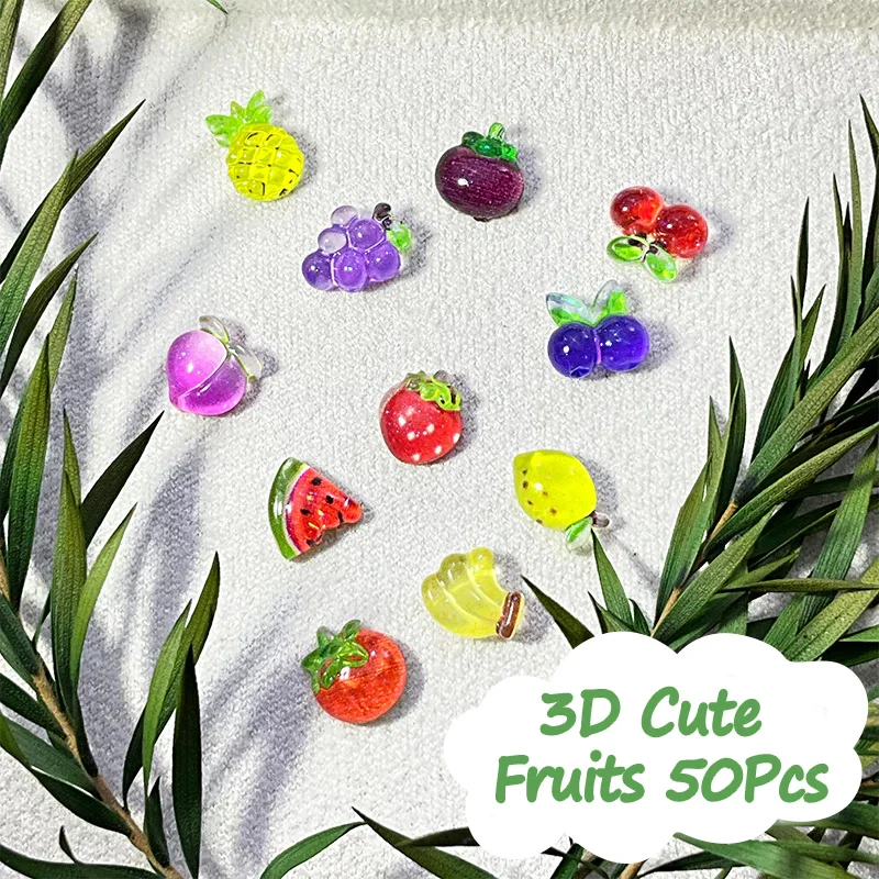 Nail Charms Random Sweet Red White Mixed Series 3D Resin Rhineston Cartoon Fruit Series Gems DIY Nail Art Decoration Accessories