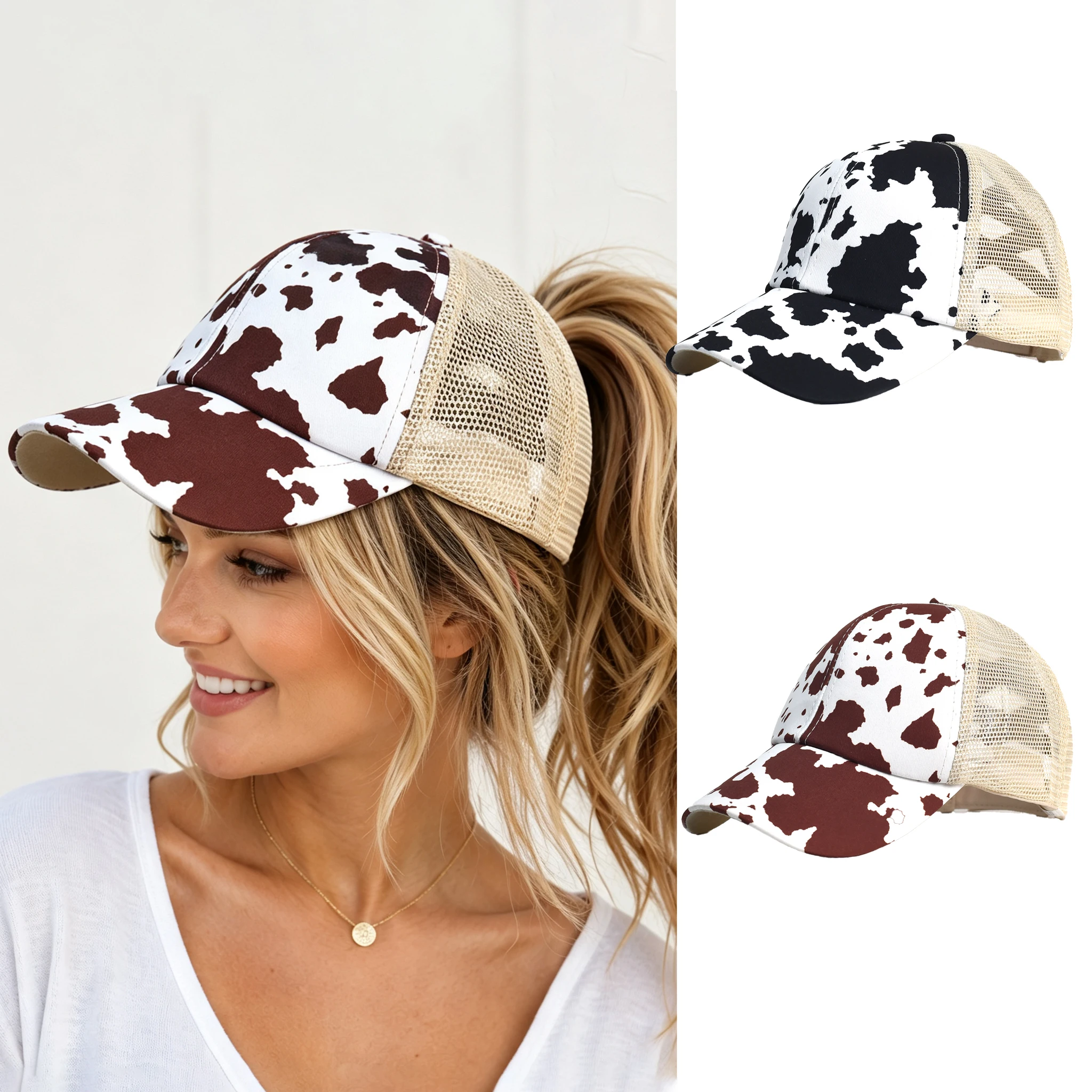Ponytail Baseball Cap Women Adjustable Snapback Hat Mesh Distressed Summer Cap Woman Sunhat