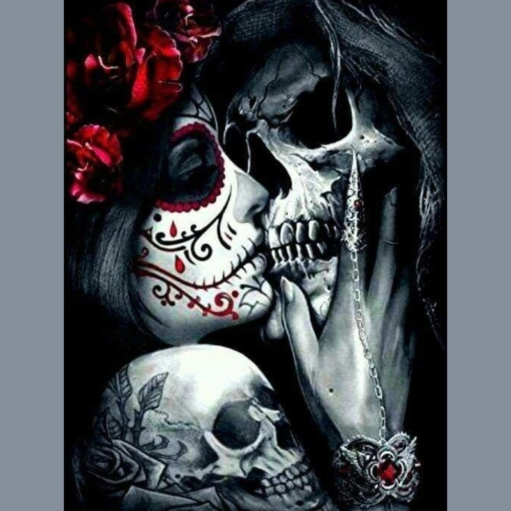 Sugar Skull Art Oil Painting By Numbers DIY Paint Kit Dark Gothic Romance Wall Decor For Home Room Unframed