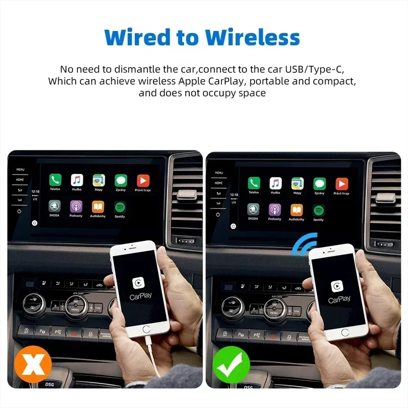 Lelv 2024 Hot Wireless CarPlay Box Android Auto Adapt For Wired CarPlay Display To Wireless Smart Box Linux System OEM Upgrade