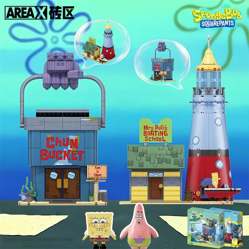 

Bikini Bottom Driving School Assembly Building Blocks Plankton Bubble Bas Kawaii Toy Model SpongeBob SquarePants Ornaments Gift
