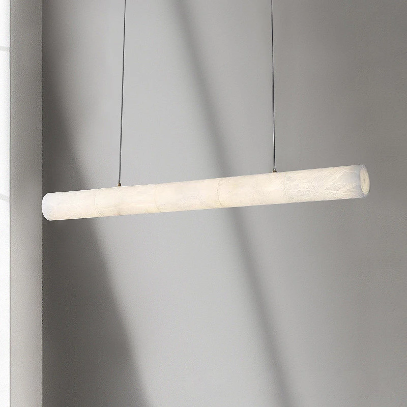 

Moden Long Strip Natural Marble Ceiling Pendant Light Stainless Steel Hanging Lamp Spain Living Room Restaurant Hotel Chandelier