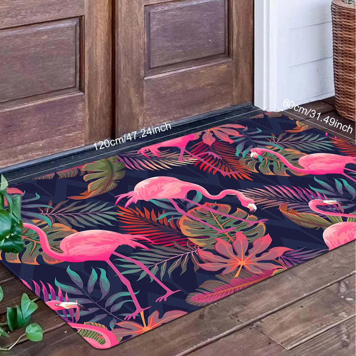 Paillasson d'entrée VIKAMA, flamant rose, feuilles tropicales, entrée, balcon, ambiance vibrante inspirée d'Instagram, décoration intérieure