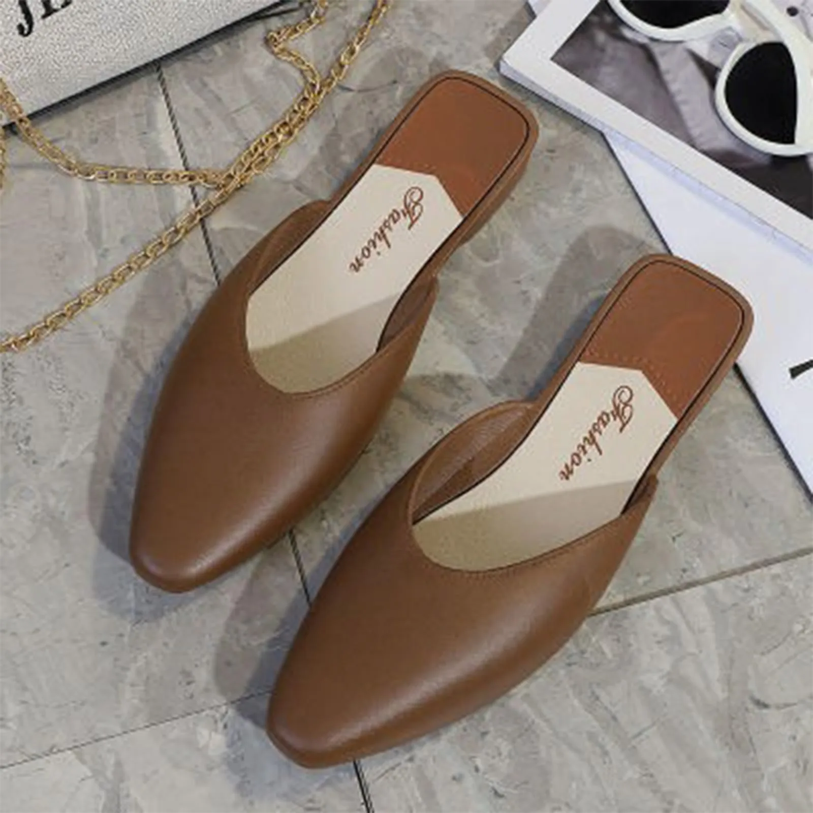 Women'S Slippers Fashion Solid Color Closed Toe Shallow Shoes Popular In Summer Flat Shoes Low-Top Lazy Outdoor Slipper