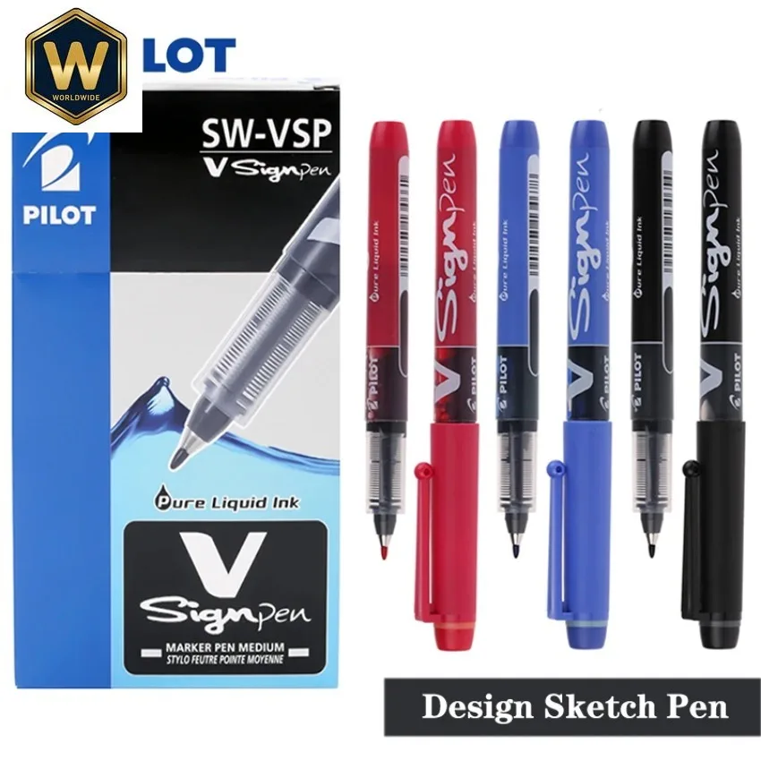 12 Pcs PILOT V-sign Pen SW-VSP 1.0mm Large Capacity Water Pen for Sketching Design Hand Painted Office Stationery Accessories