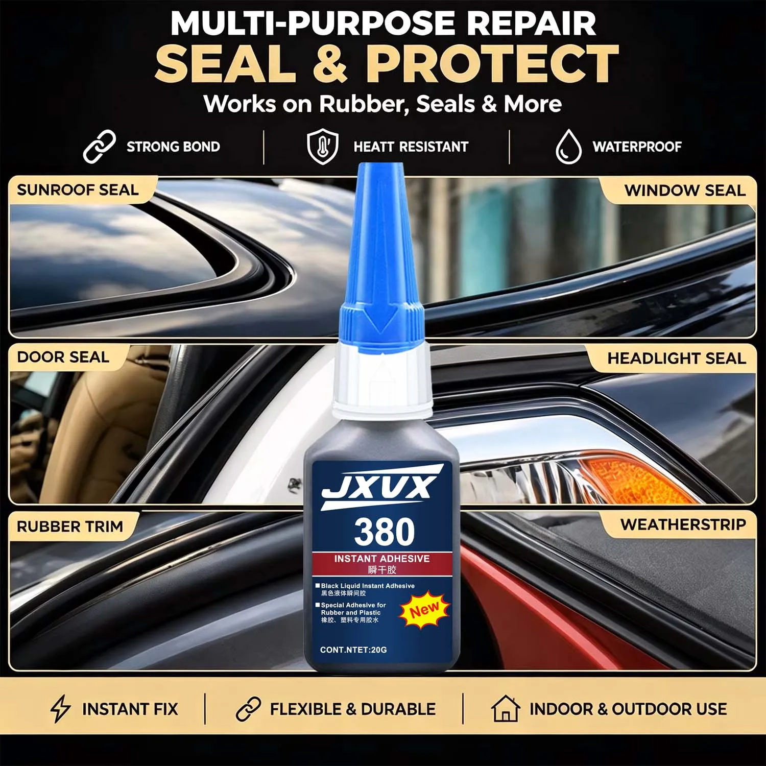 6Pcs 20mL 380Tire Repair Black Glue Liquid Strong Rubber Wear resistant Instant Adhesive For Bike Motorcycle ATV Car Tyre Crack. view 3