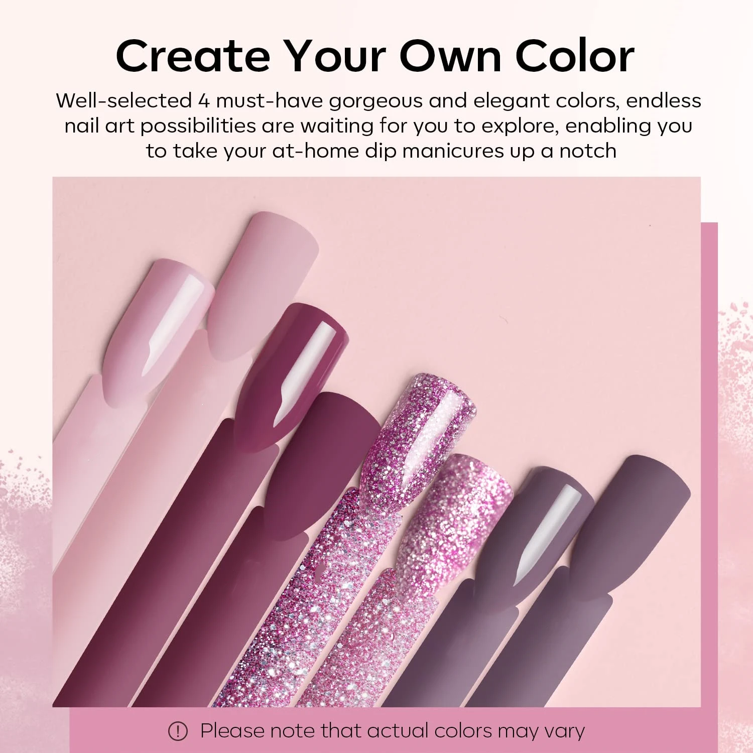 Dip Powder Nail Kit Starter, 4 Colors Nude Pinkish Glitters Acrylic Dipping Powder System Liquid Set With Base/Top Coat Activato