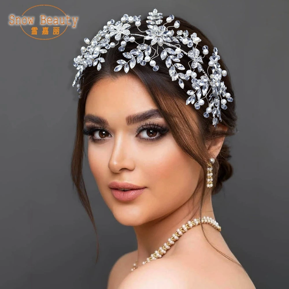 Diadème de cheveux en cristal élégant pour les patients, bandeau de sauna, coiffure de mariage romantique, bijoux de reine, accessoires de Rh, diadème de mariée, DZ003