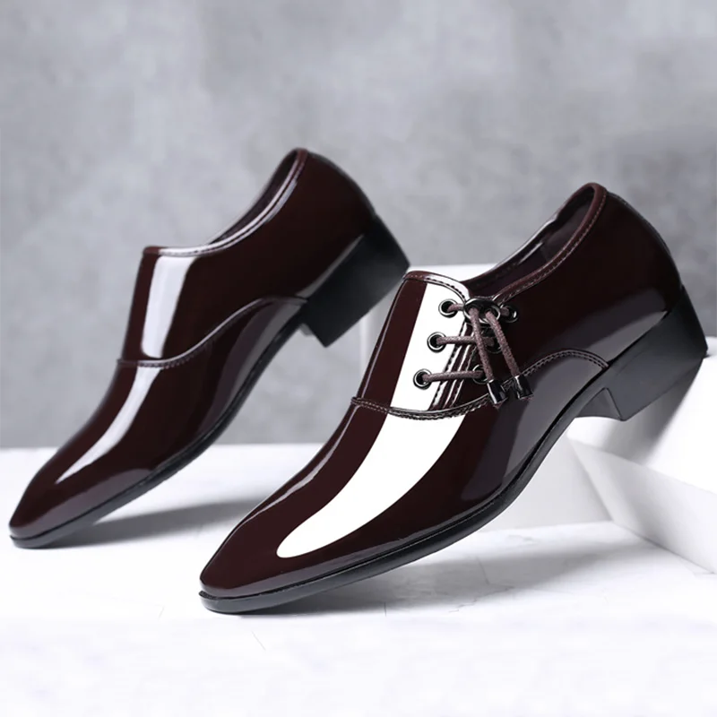 Trending Italian Patent Leather Shoes for Men Business Shoe Lace Up Oxfords Plus Size Male Wedding Party Shoes Men Black Leather