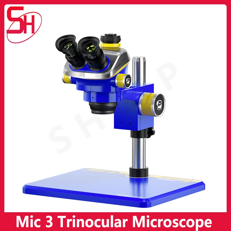 MECHANIC Mic3 7X-50X Zoom Simul Focal Trinocular Stereo Microscope Video Camera For PCB Chip Welding Repair Microscope Tool