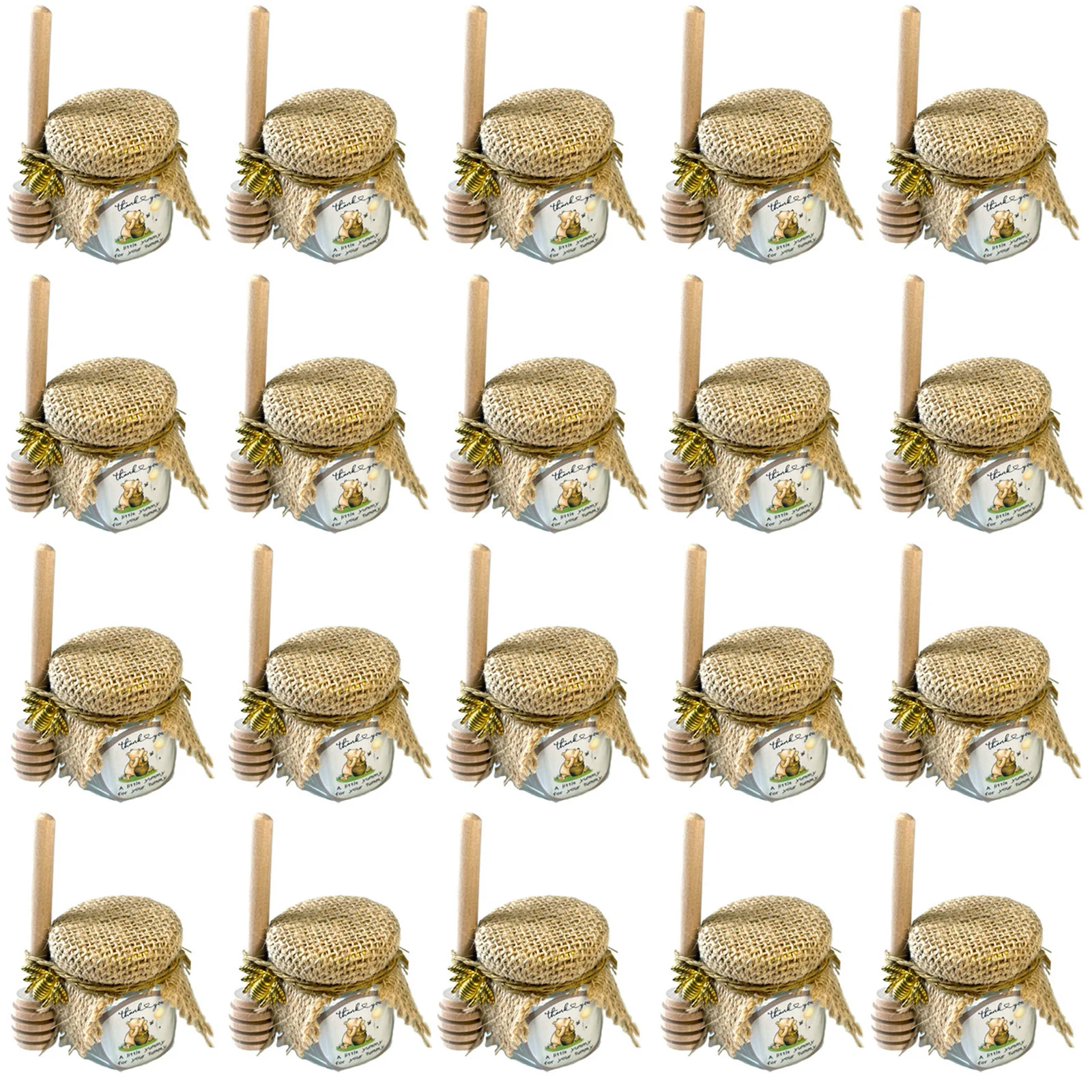

1.5oz Little Glass Honey Jar - Glass Honey Jars with Gold Lids, Wooden Dippers, Bee Charms and Jutes for St. Patrick’s Day
