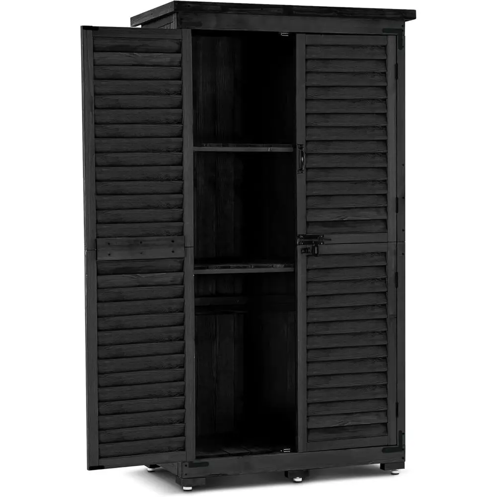 

Black 63 Outdoor Storage Cabinet with Lockers for Garden and Patio Use