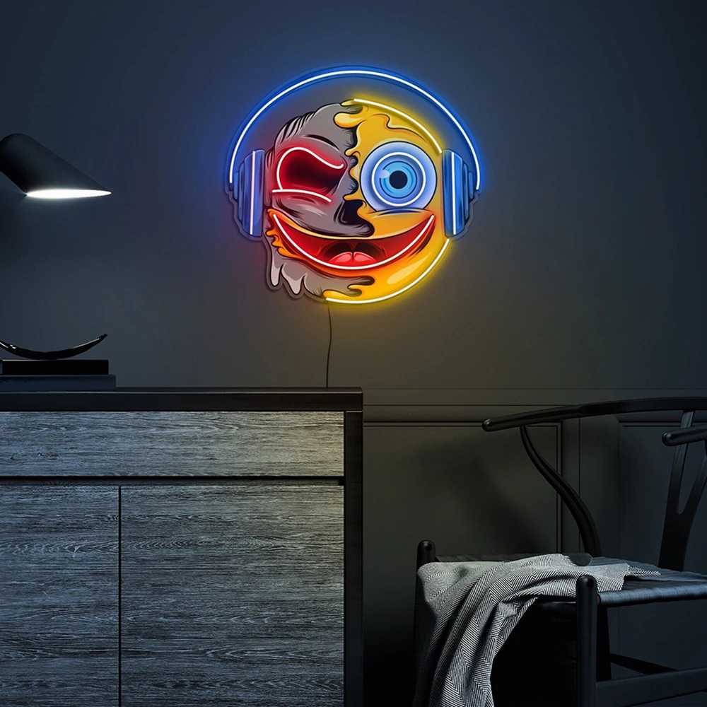 

Smile Face Listen Music Led Neon Sign Persnalized Custom Game Room Bedroom Wall Art Decor Nen Light Home Bar Pub Decoration Sign