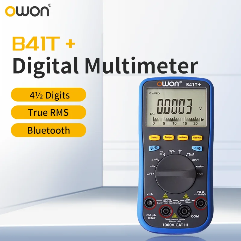 Multímetro digital OWON B35T+/B41T+ valores eficaces verdaderos: 41⁄2 dígitos, Bluetooth, DataLogger y medidor de temperatura Medición de corriente de voltaje CA/CC