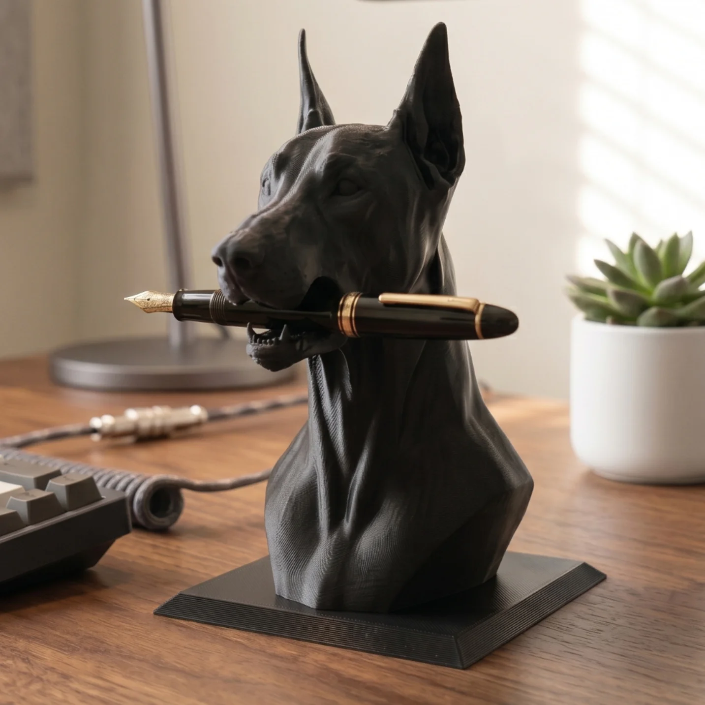 ドーベルマン犬の置物ペンスタンド-3d-クラフトデスクトップオーガナイザーモダンホームオフィス装飾かわいい文具収納ギフトペンホルダー