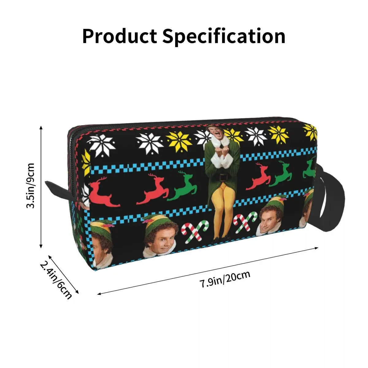 Buddy The Elf Ugly Christmas Sweater Xmas Movie Will Ferrell Makeup Bag Cosmetic Dopp Kit Toiletry Cosmetic Bag for Women Beauty