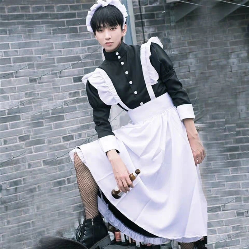 Vrouwen Maid Outfit Lange Jurk Schort Jurk Lolita Jurken Mannen Kleding Unisex Cafe Kostuum Cosplay Anime Kostuums Jujutsu Kaisen