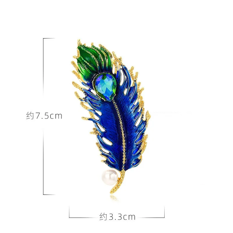Luxury Women Brooch Gemstone Set Feather Corsage Clothing Accessories Banquet Party Suit Coat Decoration