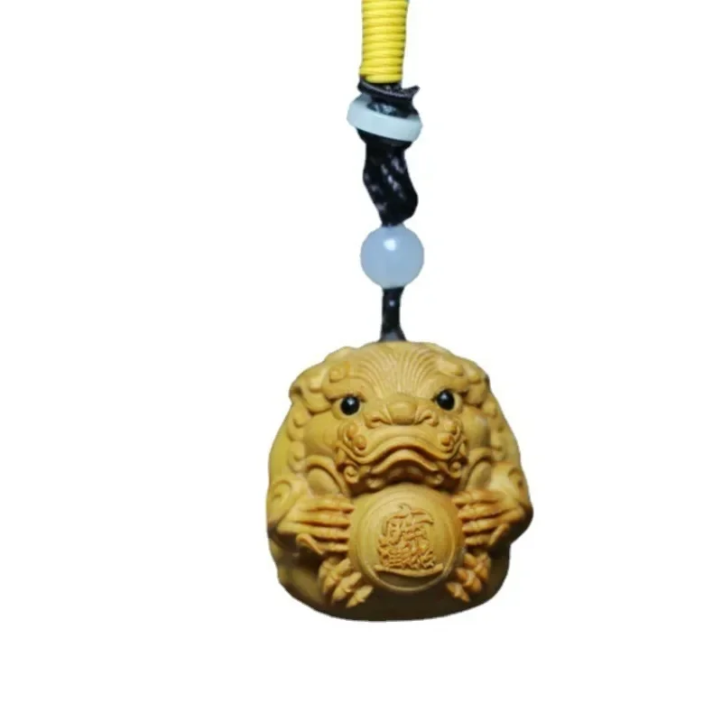 

Cliff cypress boxwood carving handlebar piece for attracting wealth and treasure Pixiu holding ball