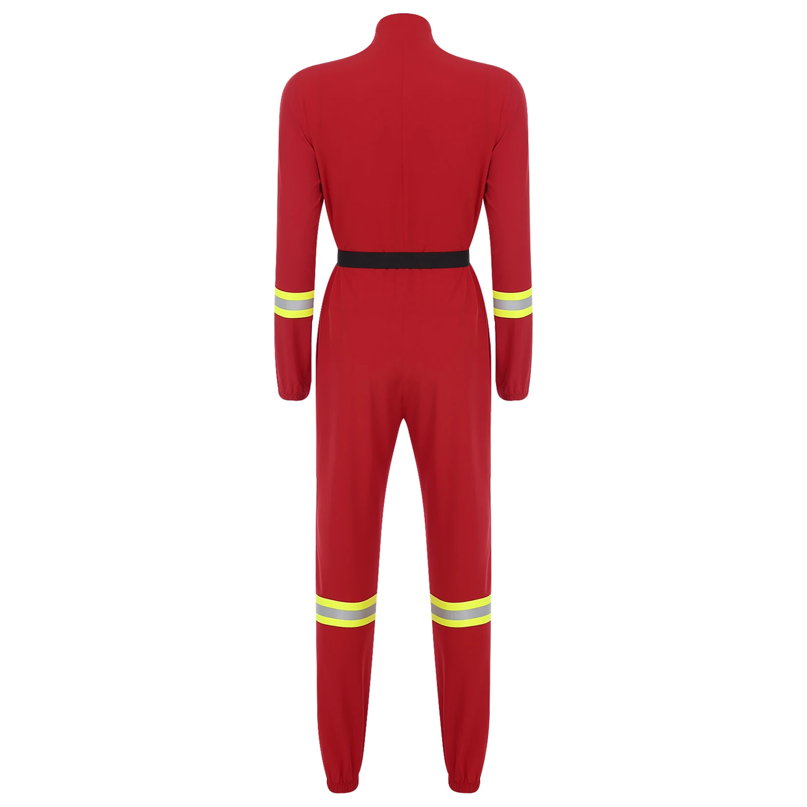 Womens Firefighter Firefighting Romper with Belt Firefighter Heroes Cosplay Costume Coveralls Front Zipper Long Sleeve Jumpsuit