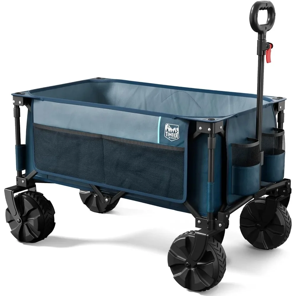 Carrito plegable de servicio pesado, carrito de playa con ruedas grandes para todo terreno, acampada, jardín, con portavasos y bolsa lateral, envío gratis