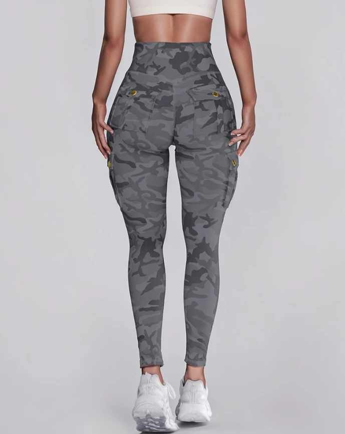 

Hot Selling Spot Newly Released 2024 Women's Fashion Camouflage Print High Waisted Button Tight Fitting Pocket Casual Pants