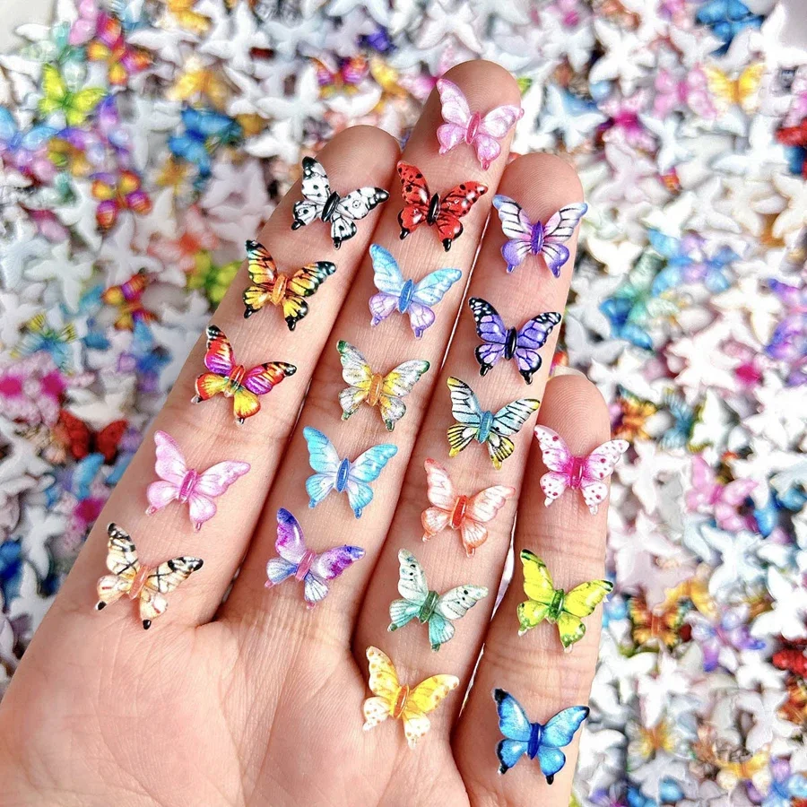 30Pcs Multi Color Transparent Butterfly Nail Charms 3D Resin Glossy Small DIY Nail Art Decorations for Crafting