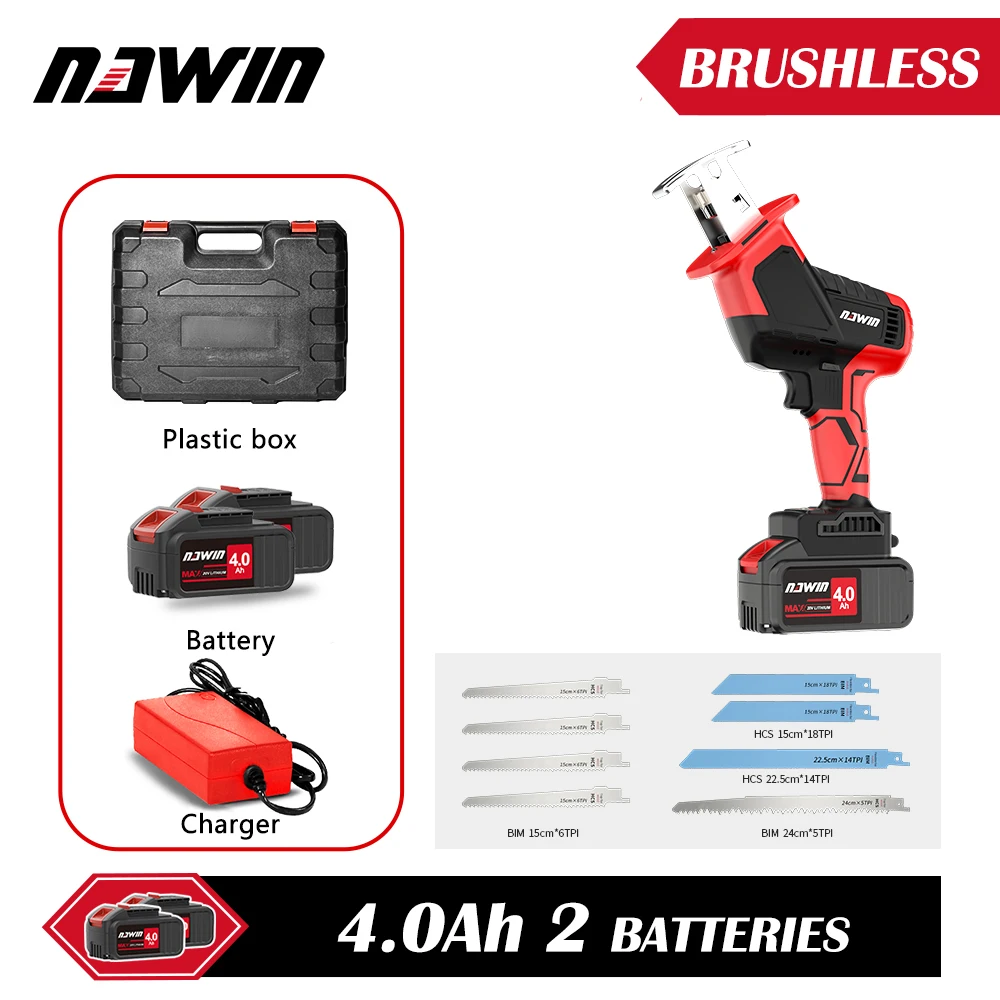 NAWIN 20V Cordless Reciprocating Saw Adjustable Speed Electric Saw Saber Saw Portable for Wood Metal Cutting Saw