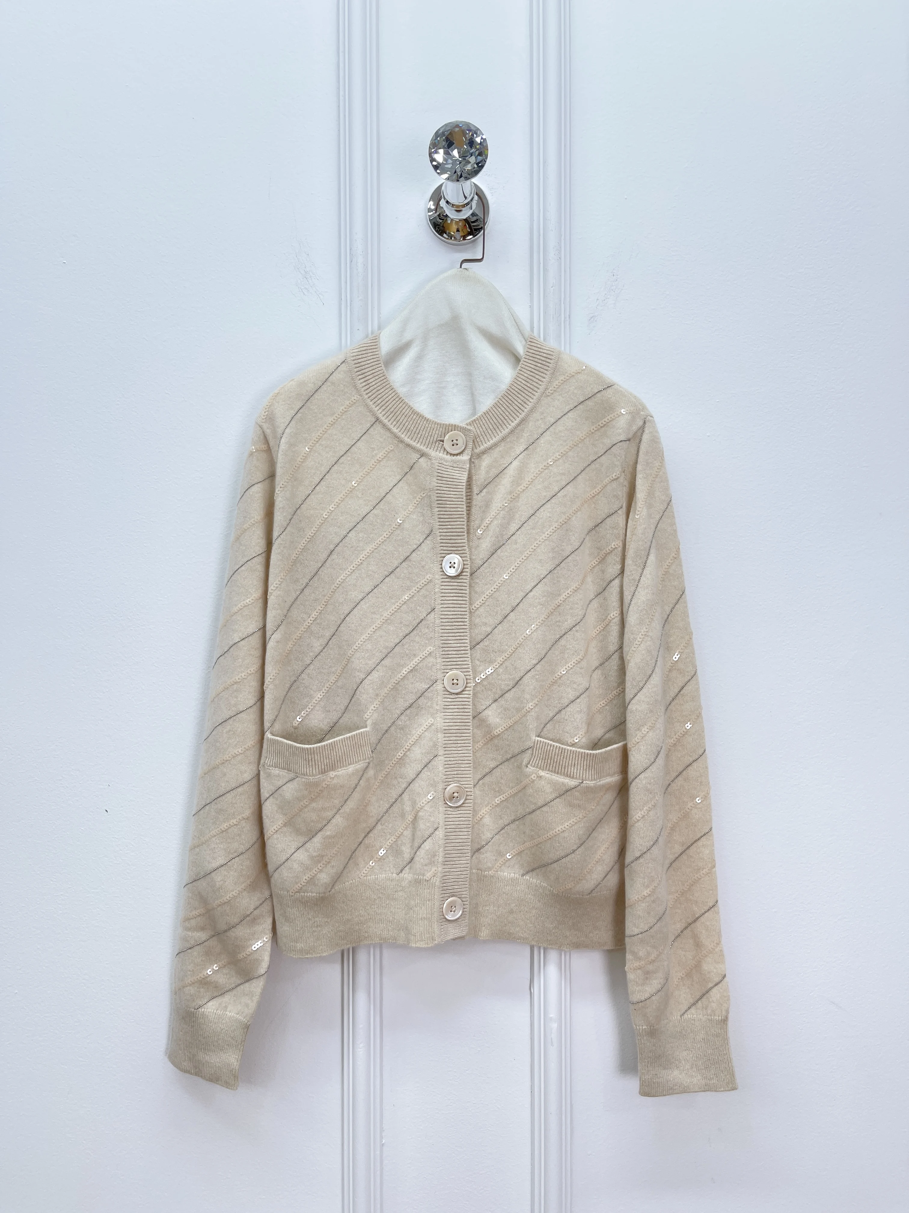 

2025 Autumn and Winter New Women's Clothing Heavy Sequin Woven Cashmere Knit Zipper Cardigan Jacket
