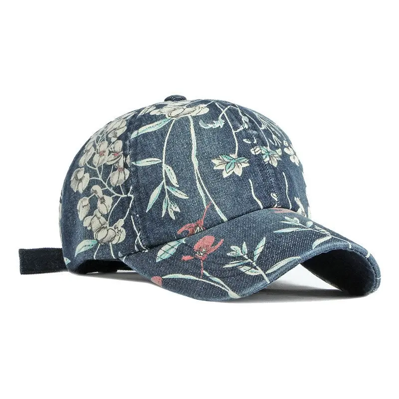 2023 Spring Denim Flower Print Casquette Baseball Cap Adjustable Outdoor Snapback Hats for Men and Women 170