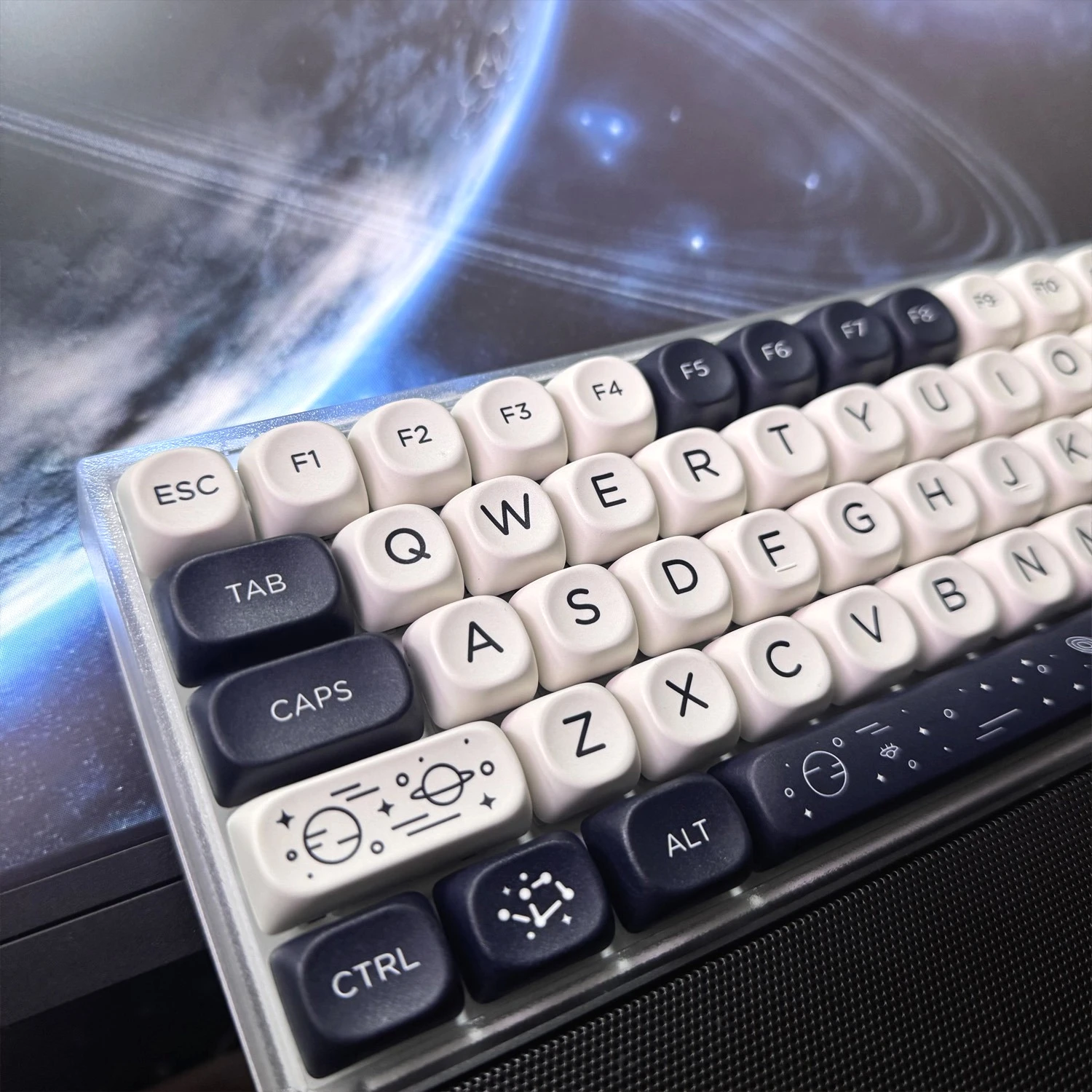 

Колпачки для клавиш с космической тематикой, черно-белые колпачки для клавиш MOA, персонализированная замена для игровой механической клавиатуры, офисной работы