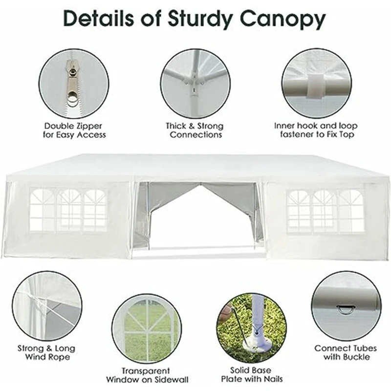 Gazebo Heavy Duty Canopy Tent, Outdoor, Wedding Party, White Pavilion, Removable Sidewalls, 10x30 \', 10x30\'