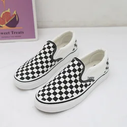 Hot Chessboard Canvas Shoes for Women Casual Sneakers Ladies Walking Shoes Slip on Loafers Sport Shoes Baskets Femme Compensées