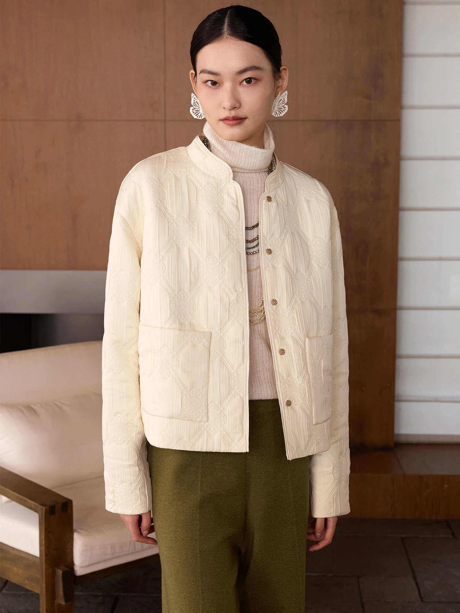 

Новое зимнее хлопковое пальто Emed с цветочным принтом, женское новое стеганое пальто в китайском национальном стиле с воротником-стойкой