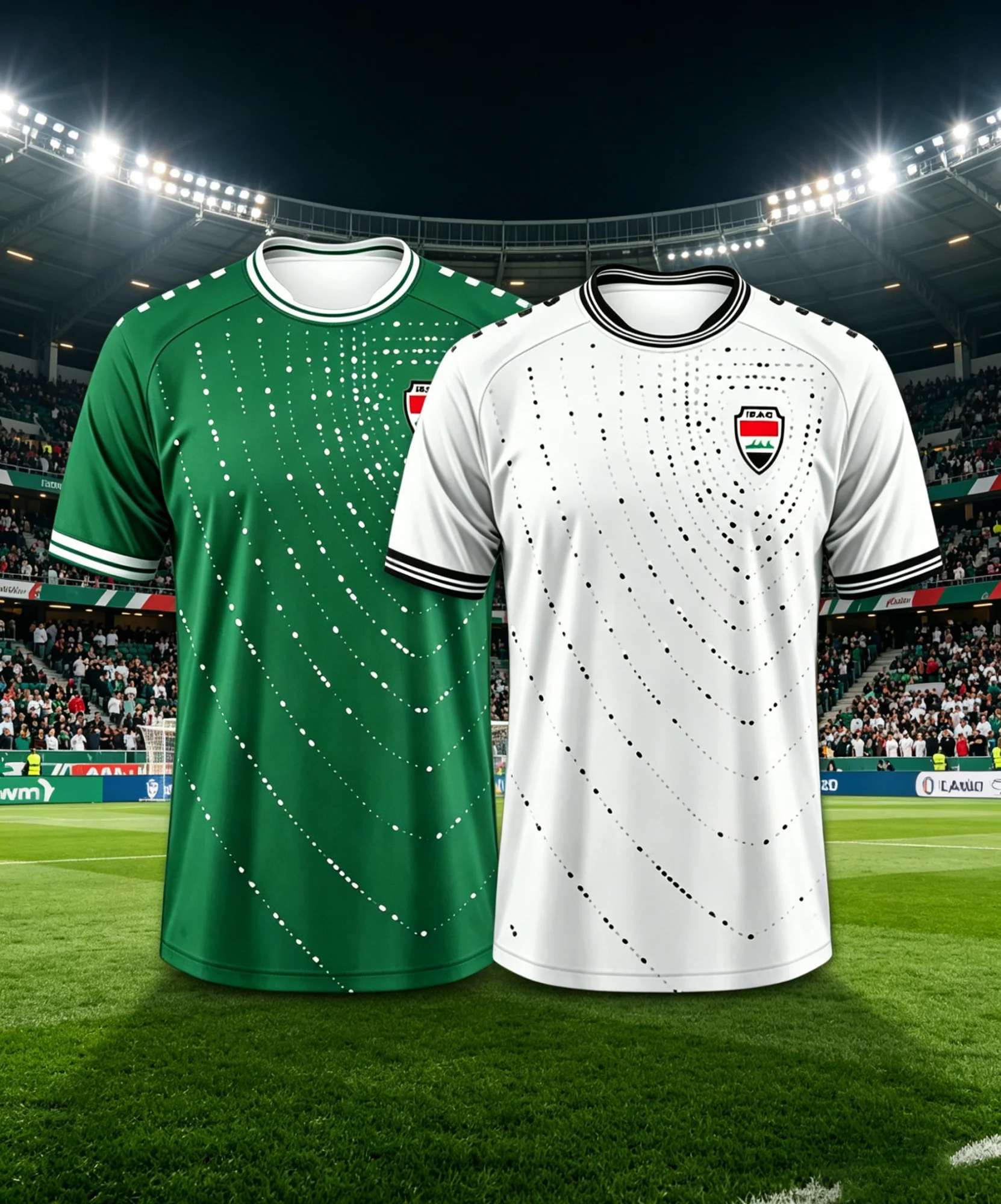 Maillot de football domicile et extérieur Iraq Style 2026, motif vagues à pois blancs verts, pour le