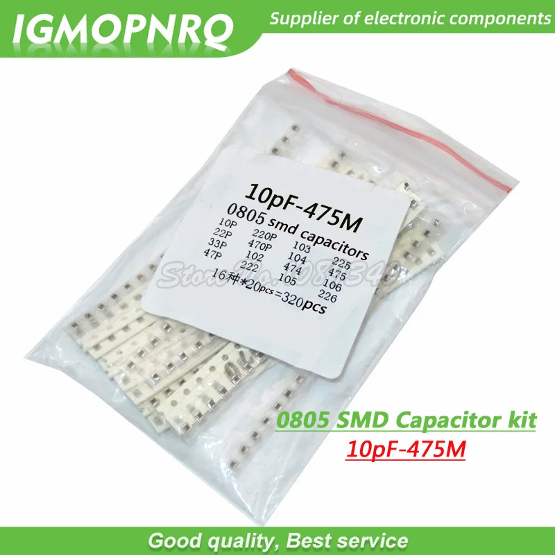 16 wartości * 20 sztuk = 320 sztuk 0805 kondensator SMD wybrane elementy 10pF-475M składnik diy zestaw próbek IGMOPNRQ