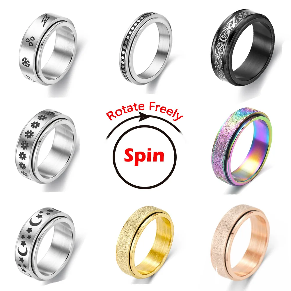 Anxiety Ring For Women Spinner Fidgets Rings Stainless Steel Rotate Freely Spinning Anti Stress Accessories Jewelry 2024 Gifts