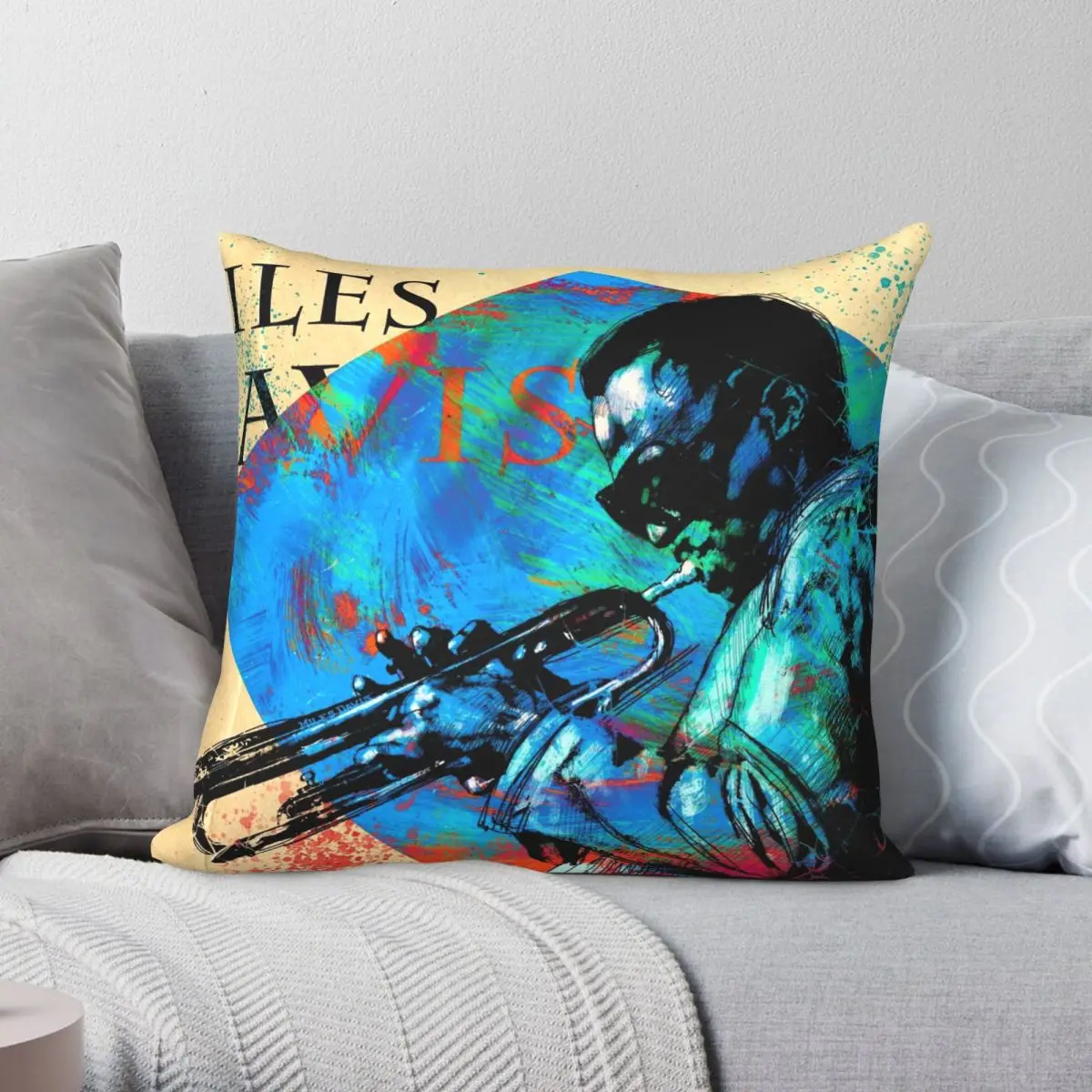 Miles Davis Pillowcase Polyester Linen Velvet Printed Zip Decor Throw Pillow Case Sofa Seater Cushion Case 45x45