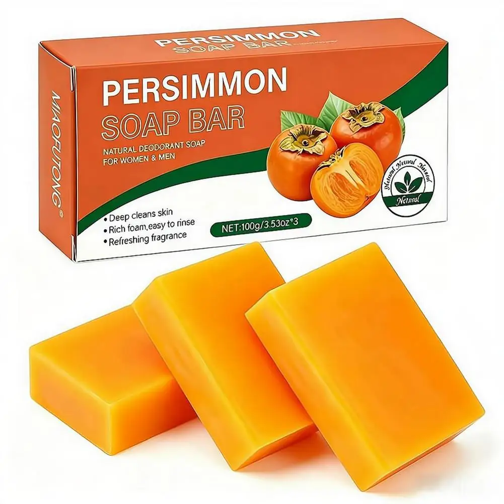3Pcs Persimmon Soap Bar For Body Odor Removal Body Care Face Wash Exfoliating Soap Gentle Deodorant Bar Fruit Handmade Soap 2026