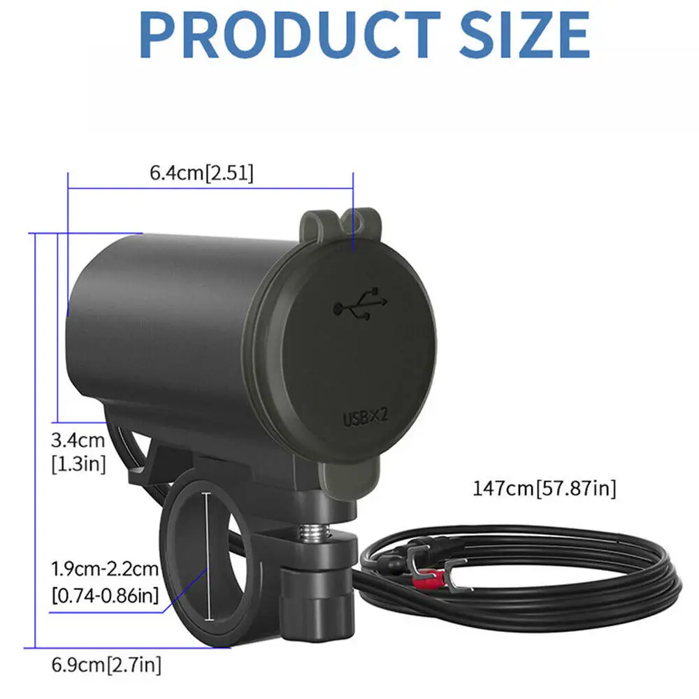 شاحن USB للدراجة النارية ، 3.1A شحن سريع ، منفذ مزدوج ، محول طاقة سريع ، مقبس مع مقياس الجهد ، يصلح للسيارة ، قارب ، البحرية