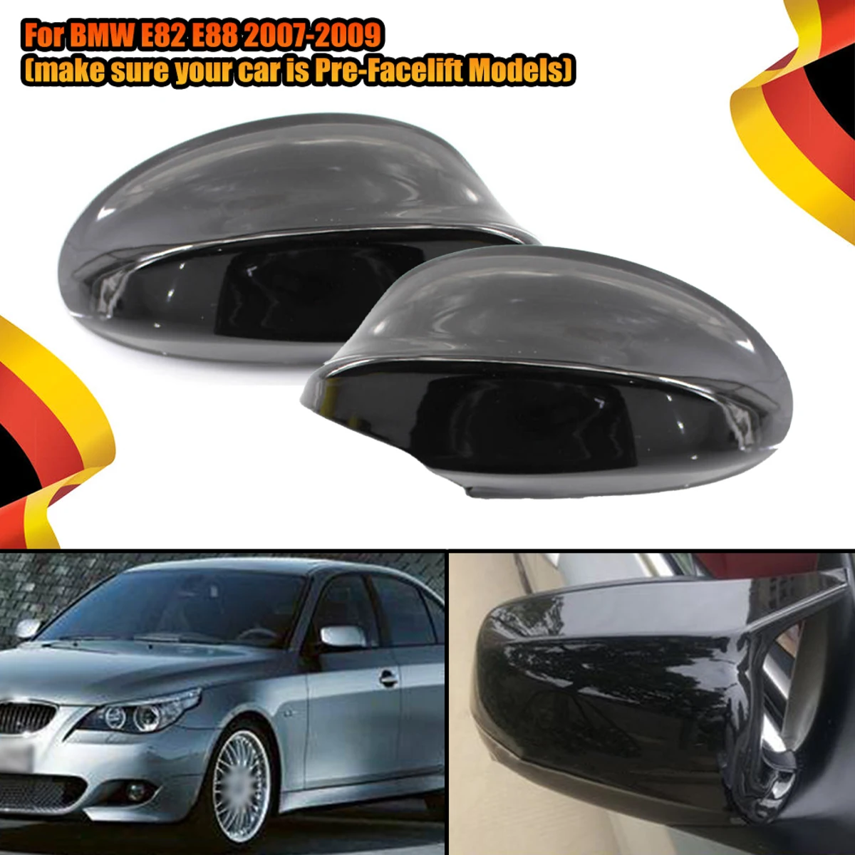 

2pcs Car Door Rear View Side Mirror Cover Cap Glossy Black 51167135097 51167135098 For BMW E87 E81 E82 E88 E90 E91 E92 E93