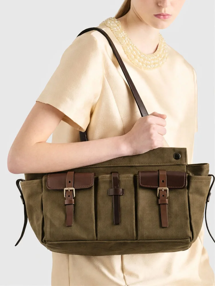 TOPHIGH Route Canvas Tote Bags For Women Luxury Designer Handbag And Purse New In Multiple Pockets Top Handle Cloth Shoulder Bag