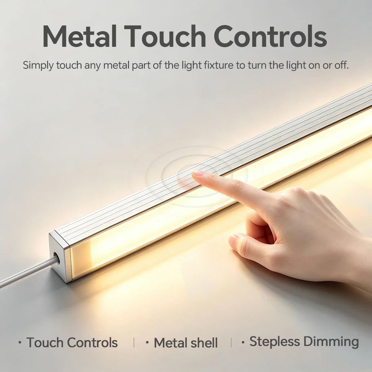 USB Under Cabinet LED Light Bar, Metal Touch Control Stepless Dimmable, Aluminum Shell Warm & White Light, Easy Installation