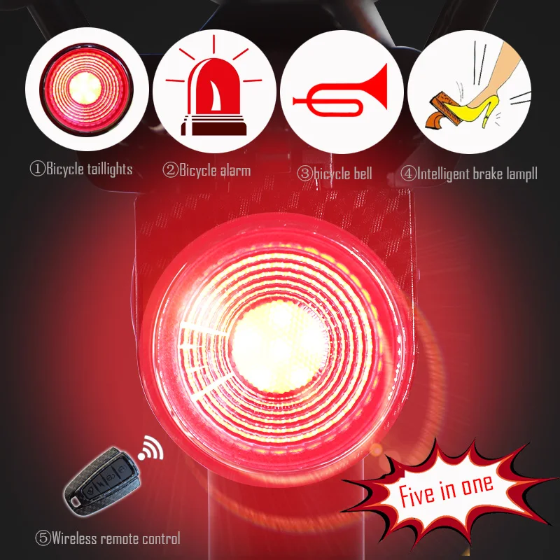 For Bicycle Wireless Theft Alarm Remo Bike Led Portable USB Rechargeable Rear Light Bell Cycling Flash Taillight Lamp Antusi A8s