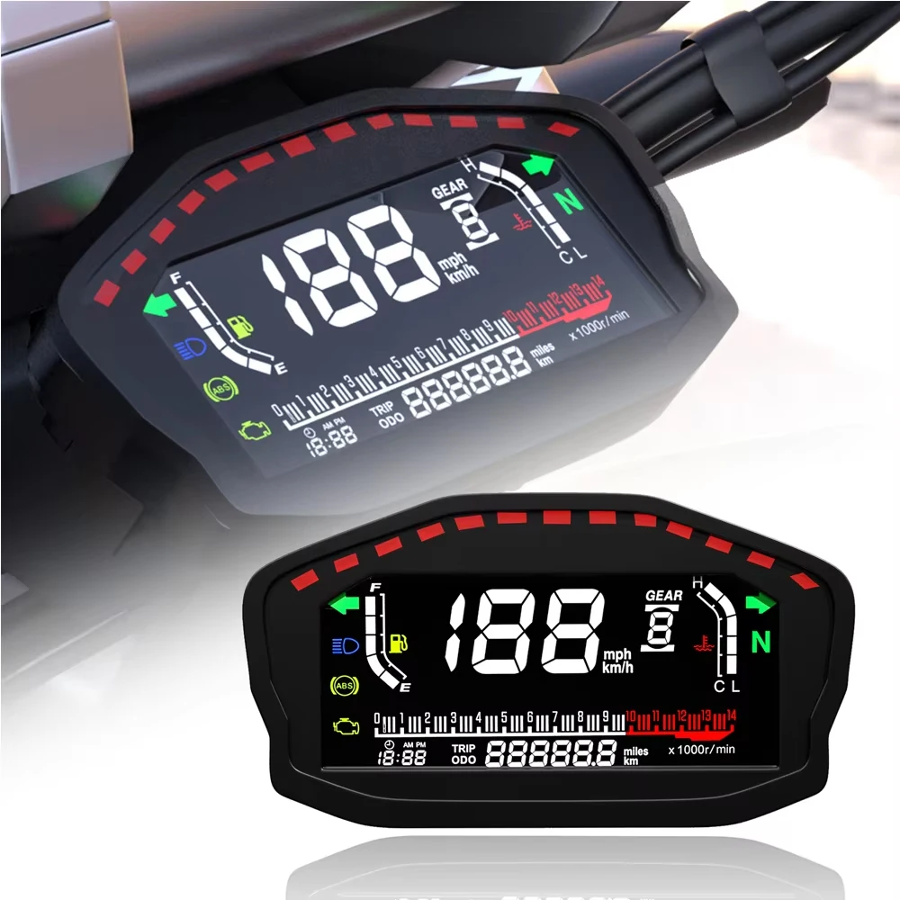 RHAXEL Speedometer GPS with RPM Tachometer Fuel Level Water Temp. Gauge Multi-Function LCD Display for Motorcycle 12V