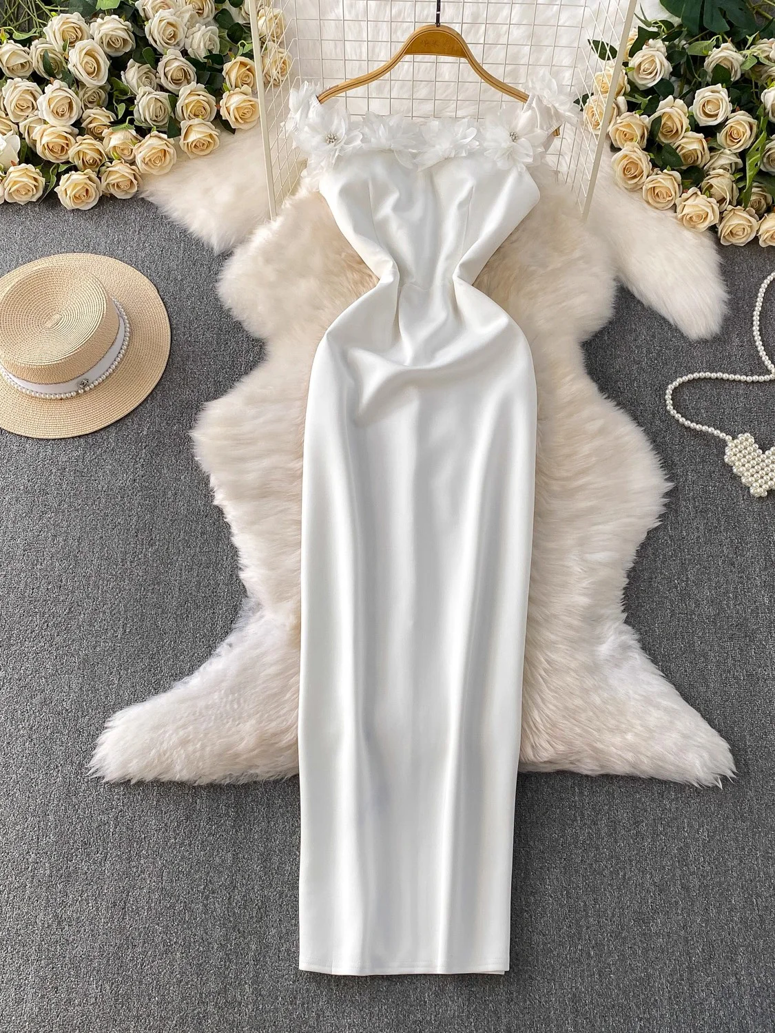 Verão feminino vermelho/rosa/branco vestido de festa sexy flor bodycon bainha vestidos elegante cetim cinta espaguete maxi robe 2026 novo